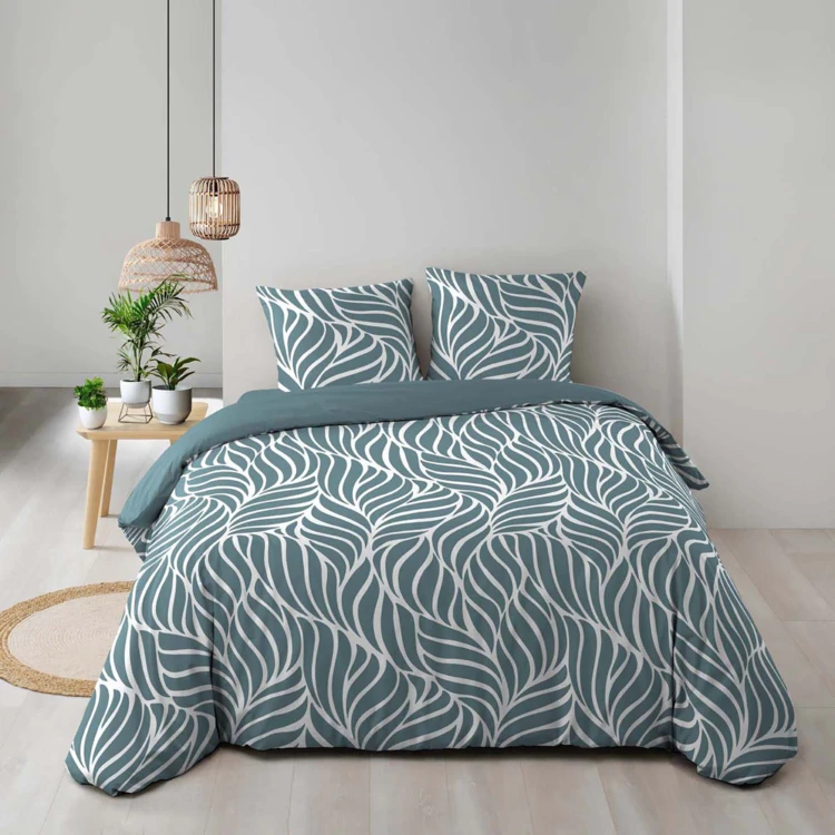 Parure de lit 3 pièces en coton feuille design housse + taies