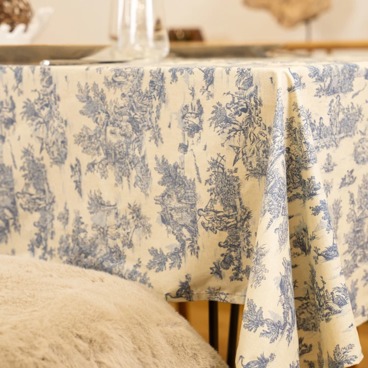 Mantel rectangular plastificado con estampado Toile de Jouy