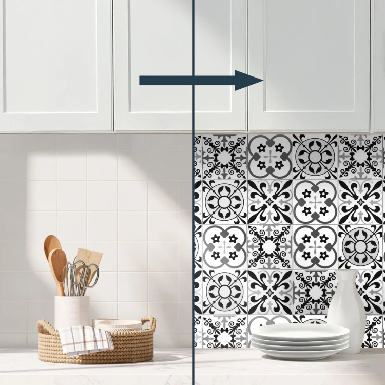 Lot de 4 crédences adhésives murales 3D motifs carreaux de ciment