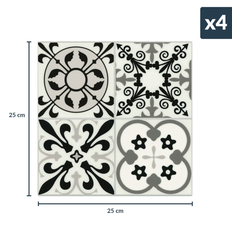 Lot de 4 crédences adhésives murales 3D motifs carreaux de ciment