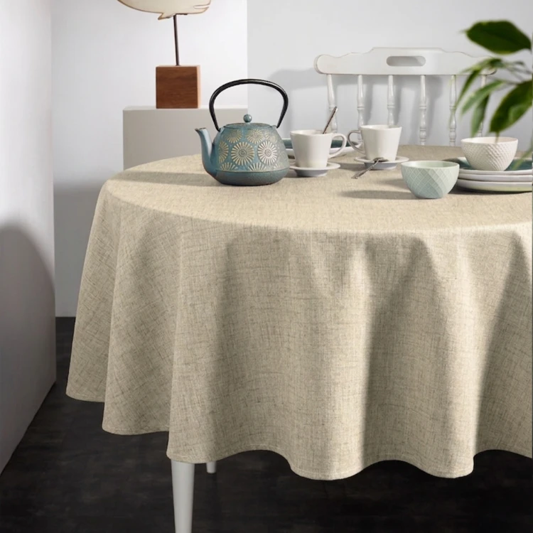 Nappe ronde en polycoton enduit anti-tache unie