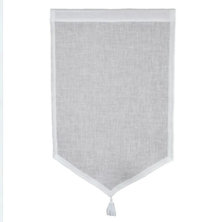 Par de cortinados pequenos em 100% linho com ponto e pompom