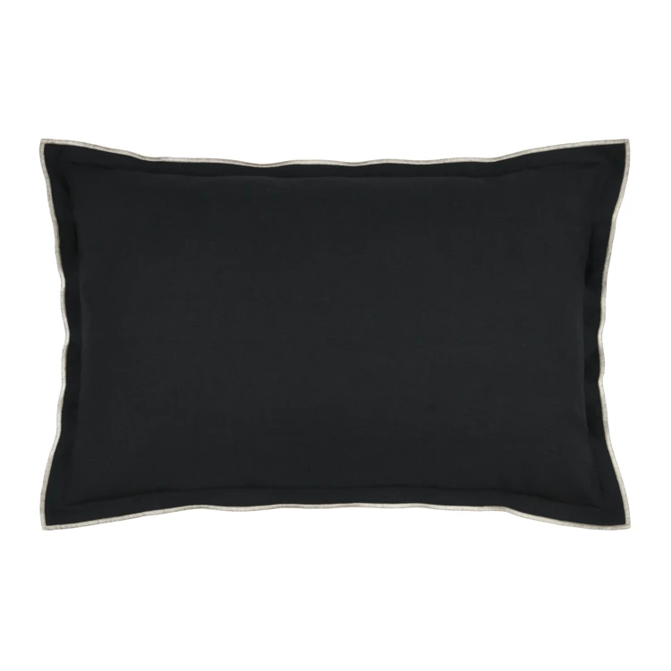 Coussin coton volant plat feston noir