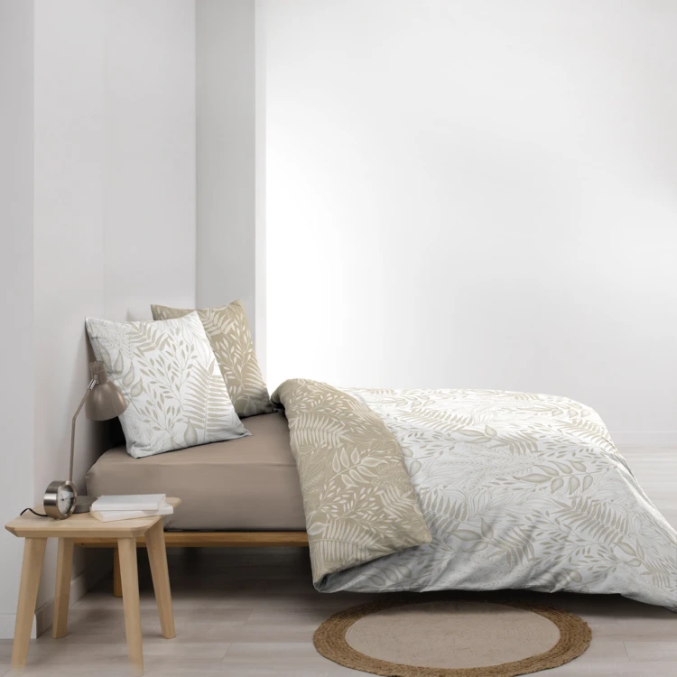 Parure de lit réversible en coton motif feuillage