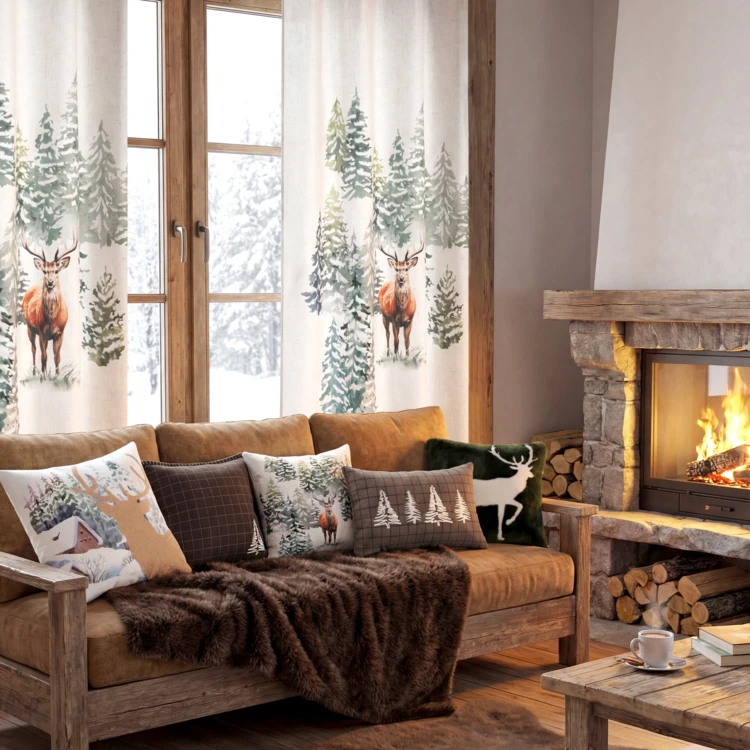 Vierkant sierkussen met ruitjes en kerstboommotief