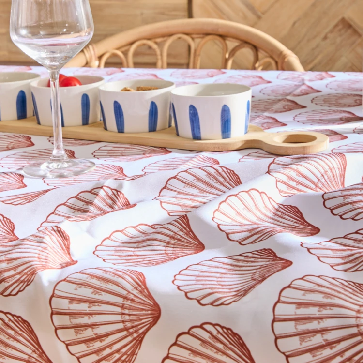 Nappe rectangle anti tache imprimée coquillage