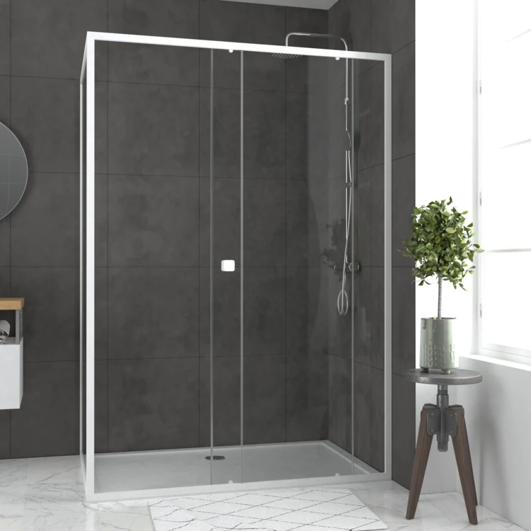 Porte de douche coulissante en verre trempé avec paroi de retour