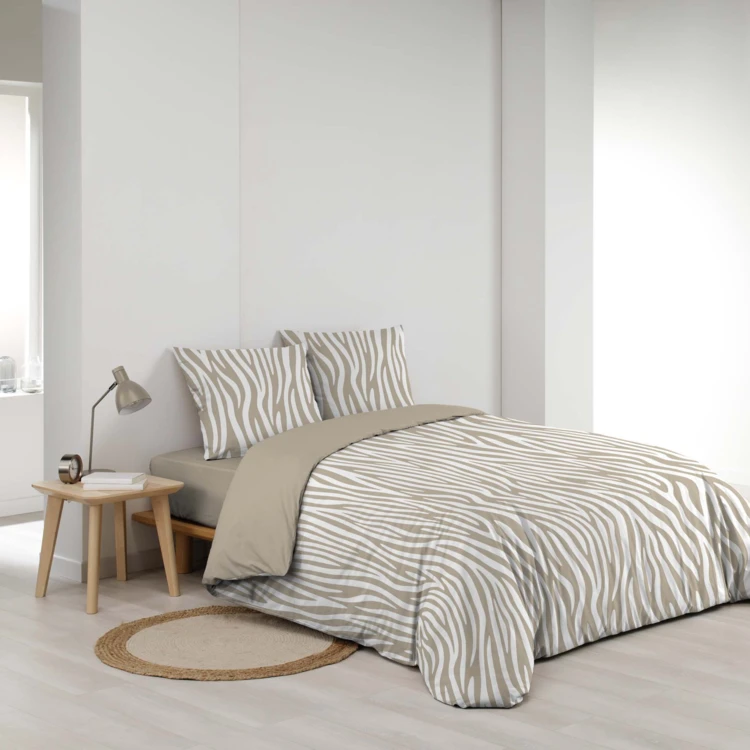 Parure de lit 3 pièces 100 % coton imprimé zèbre housse + taies