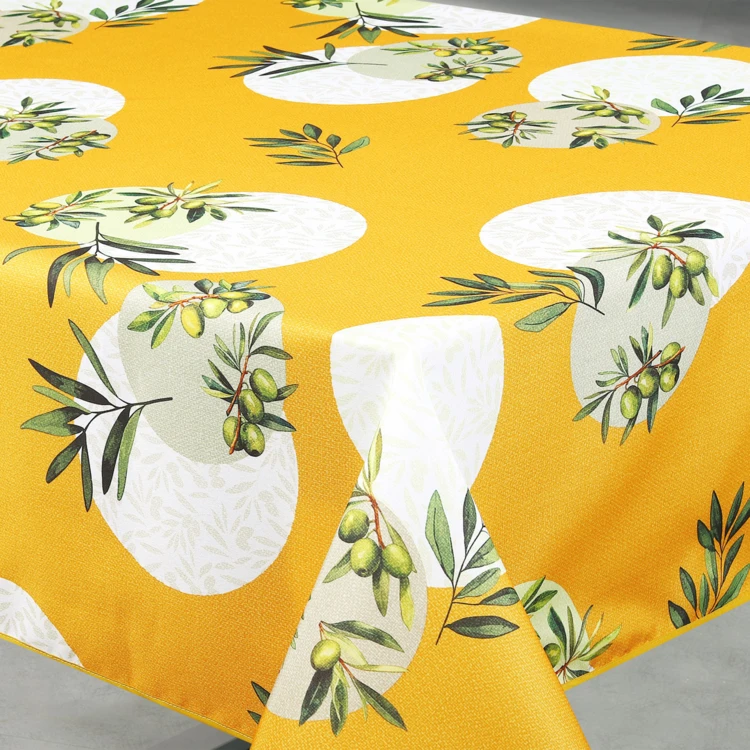 Mantel rectangular antimanchas con estampado de ramas de olivo