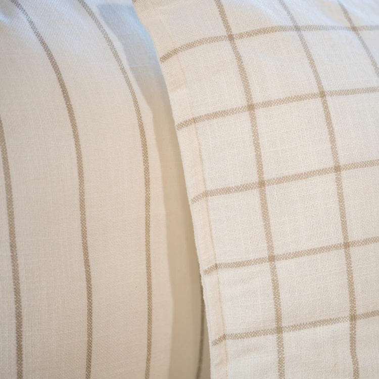 Housse de coussin  recto-verso 100% coton rayures et carreaux LOURMARIN