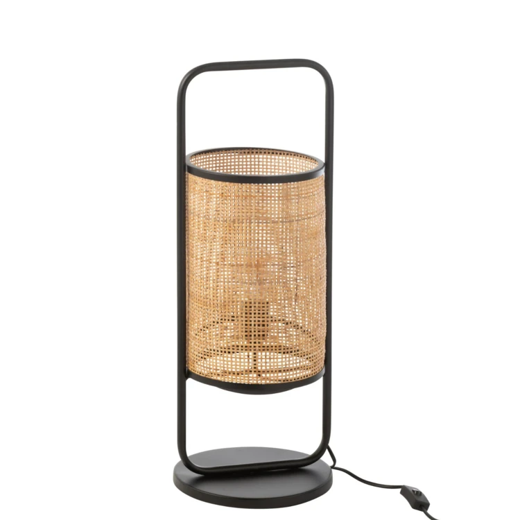 Stehlampe aus Metall und Rattan