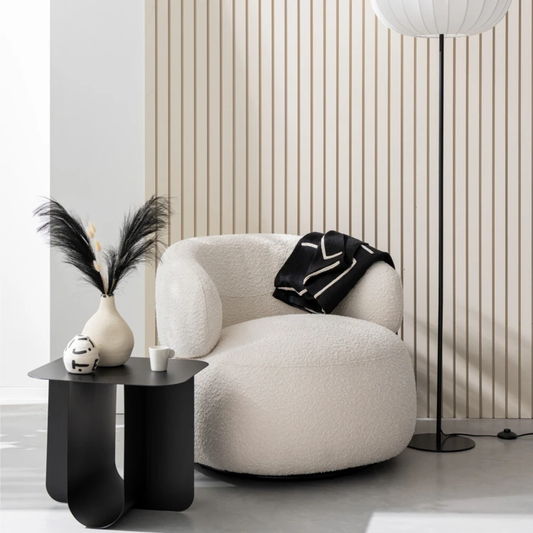 Fauteuil pivotant rond en bouclette