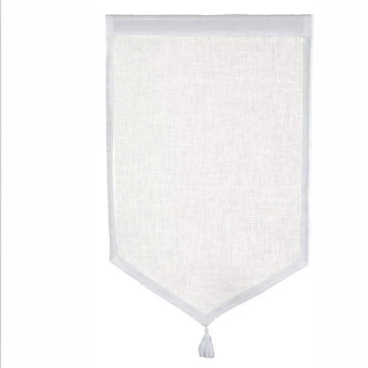 Par de cortinados pequenos em 100% linho com ponto e pompom