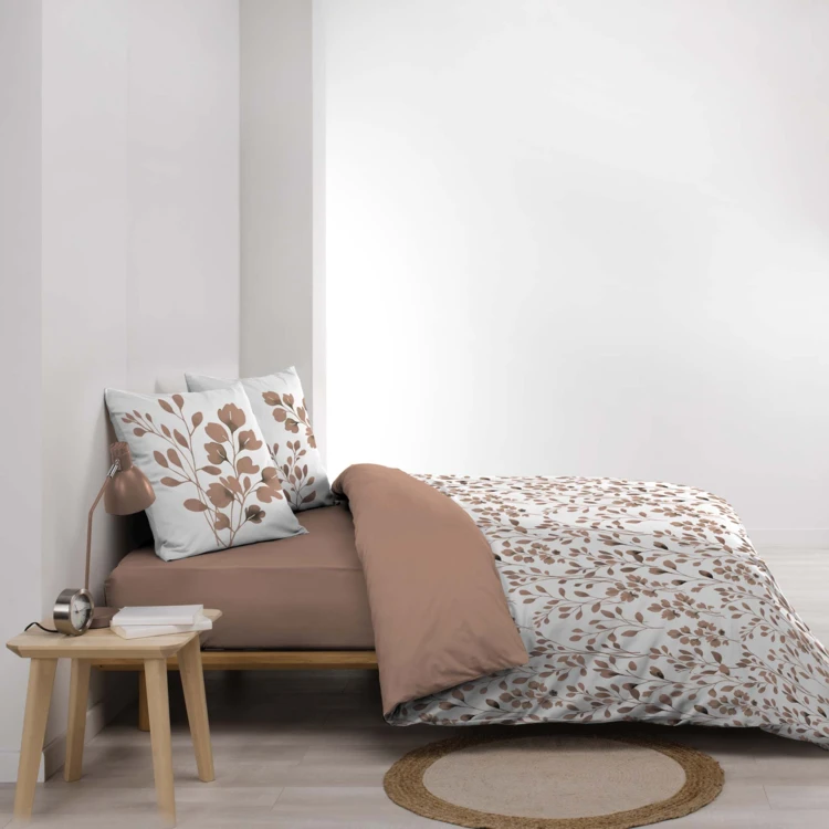 Parure de lit 3 pièces en coton à motif feuillage housse + taies