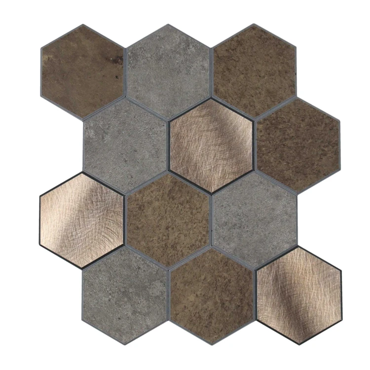 Lot de 4 crédences adhésives murales 3D effet carrelage hexagonal