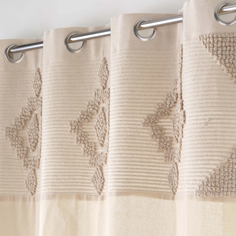 Poly-katoenen vitrage met decoratieve strook