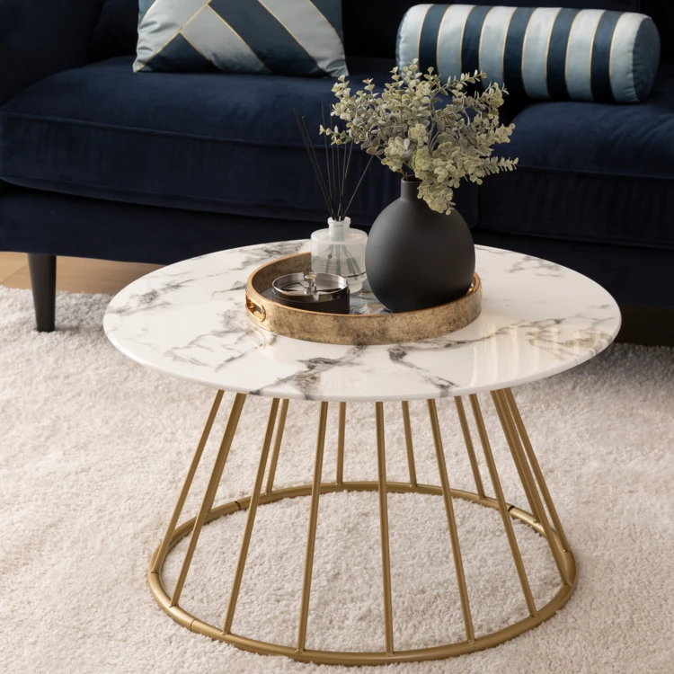 Table basse ronde en verre trempé effet marbre