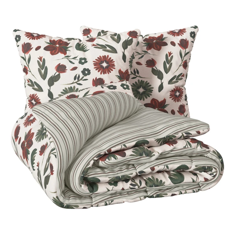 Juego de cama de 3 piezas reversible, de algodón de 57 hilos, con estampado floral