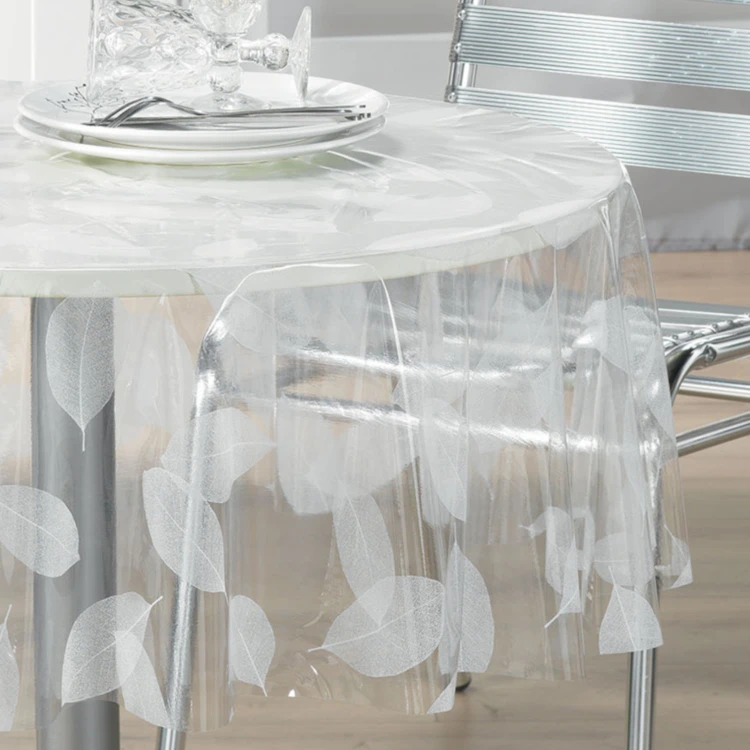 Nappe ronde transparente print feuilles