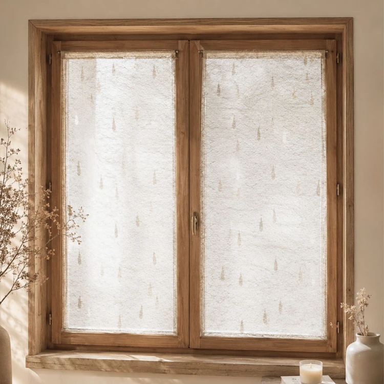 Par de pequenas cortinas de organza jacquard com motivos de gotas