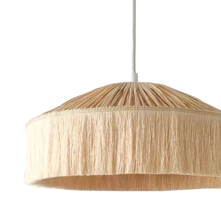 Abat-jour suspension en papier façon raphia et franges