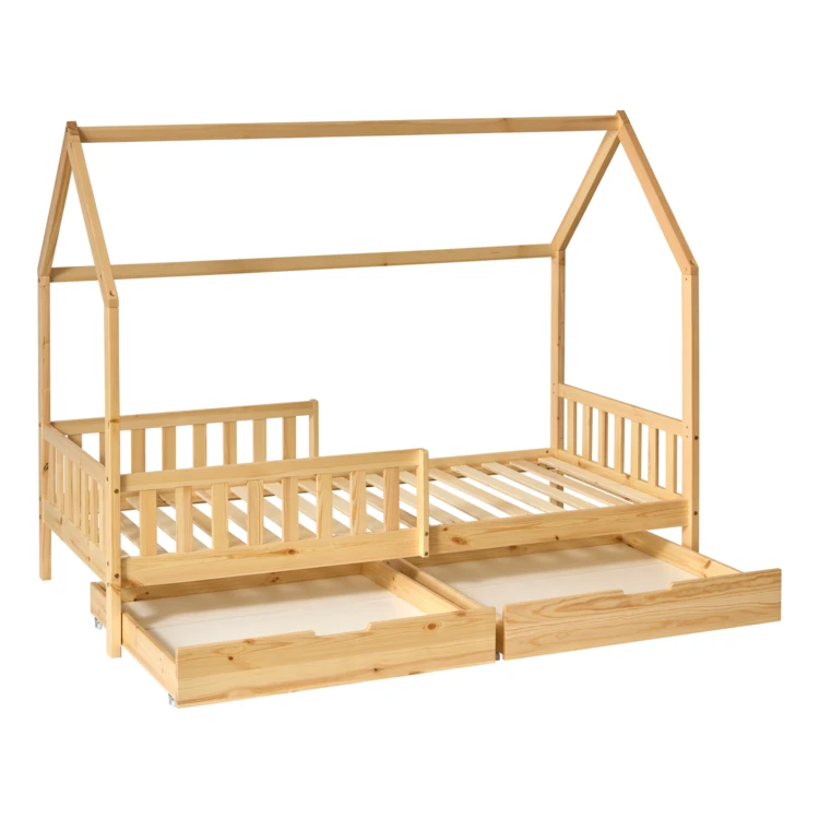 Lit cabane enfant en bois avec rangements intégrés