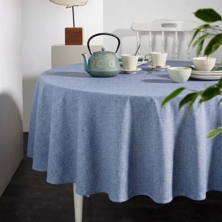 Nappe ronde en polycoton enduit anti-tache unie