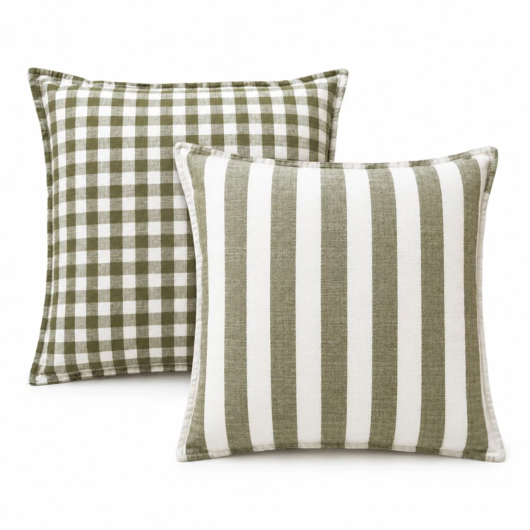 Copricuscino 100% cotone double-face a righe e percalle LOURMARIN