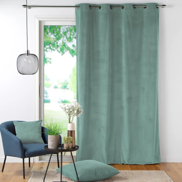 Tenda a occhielli in velluto a coste casual color salvia