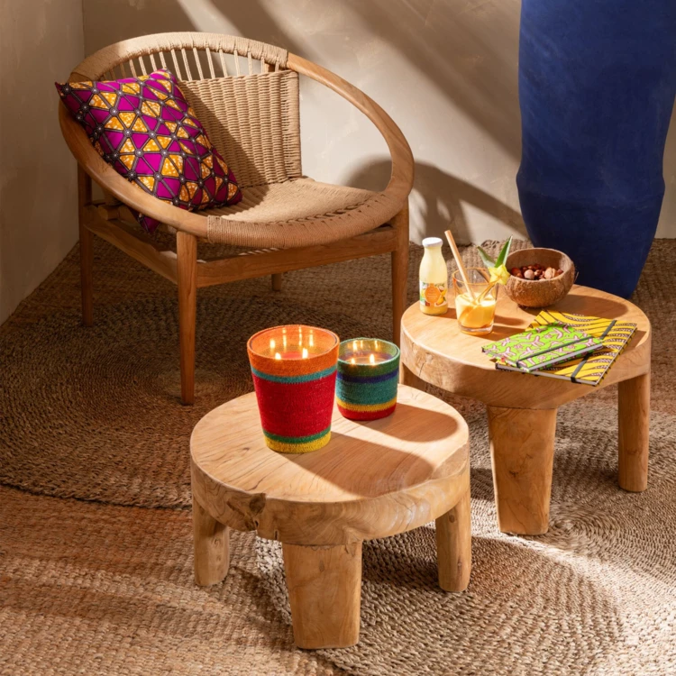 Table basse ronde en teck lot de 2