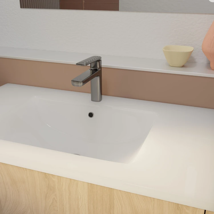 Mobile bagno con piedini, 3 cassetti e lavabo in ceramica