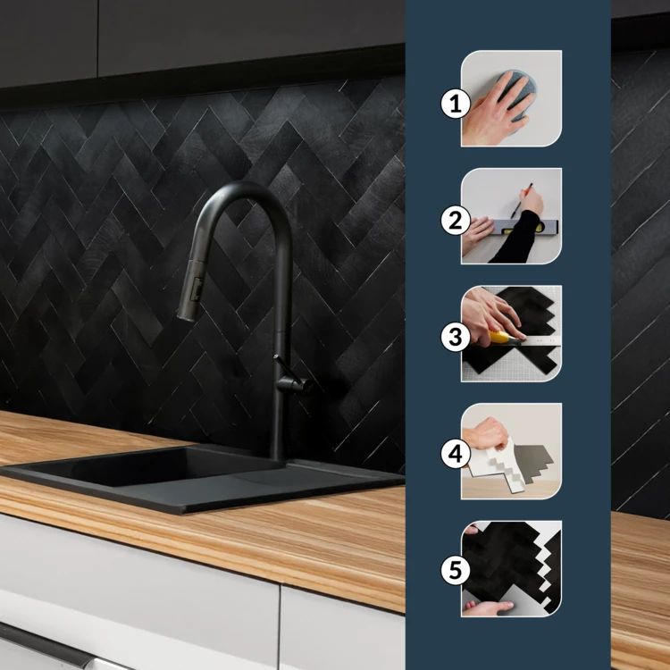 Lot de 4 crédences adhésives murales 3D effet chevron
