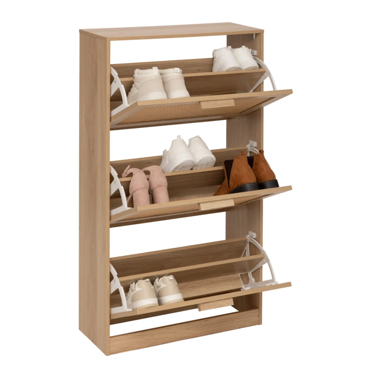 Schuhschrank mit 3 Klappen und Geflechtfronten
