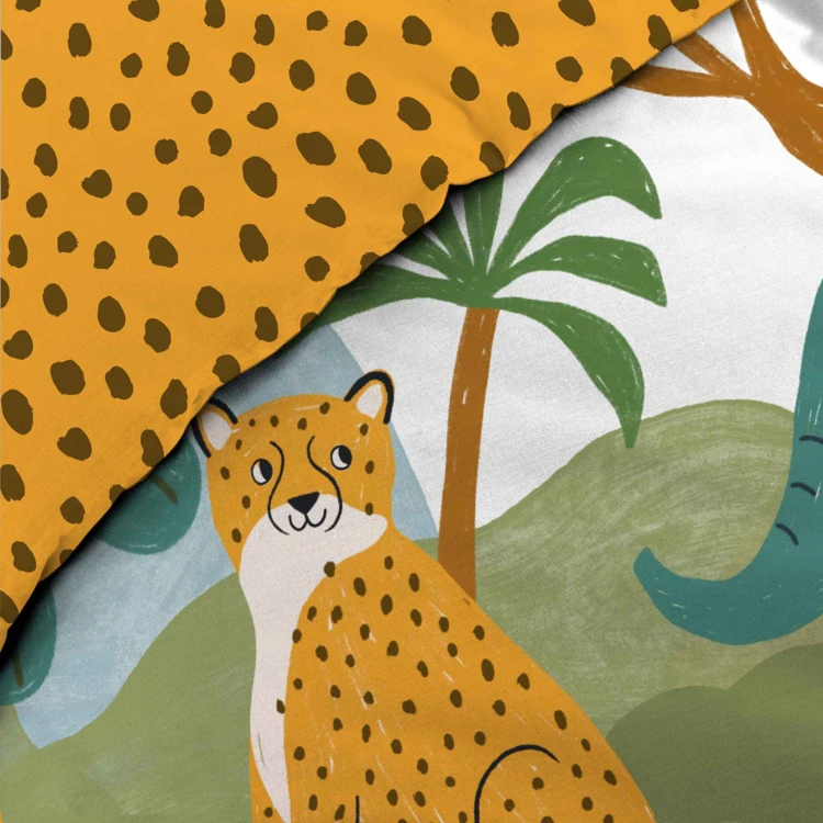 Parure de lit enfant 2 pièces 100 % coton imprimé animaux de la jungle housse + taie