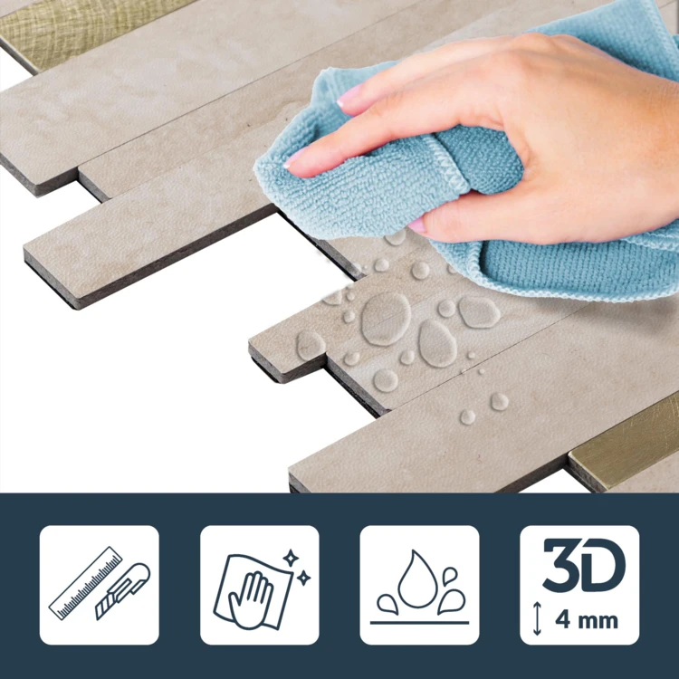4er-Set selbstklebende 3D-Wanddekorationen mit Lamellenmuster