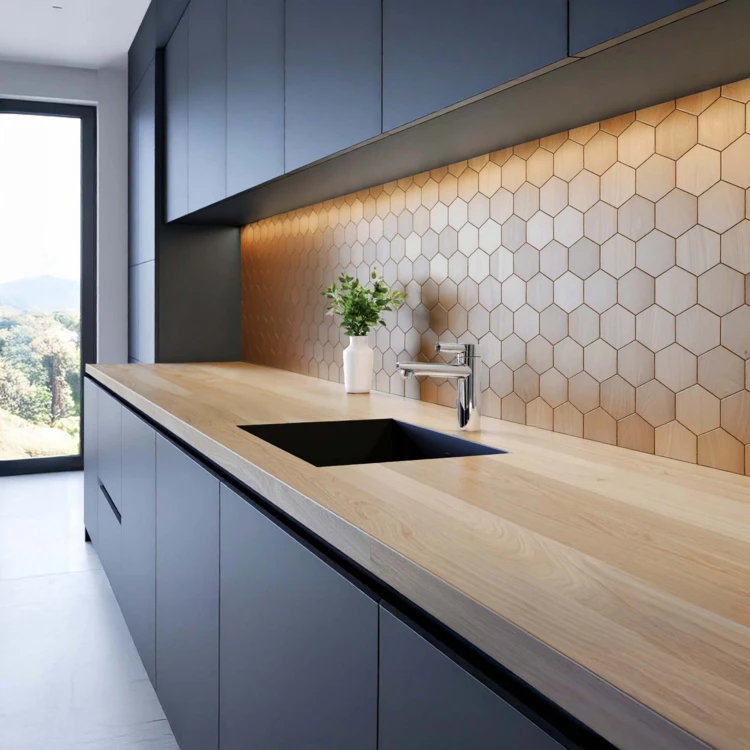 Lot de 4 crédences adhésives murales 3D effet carrelage hexagonal