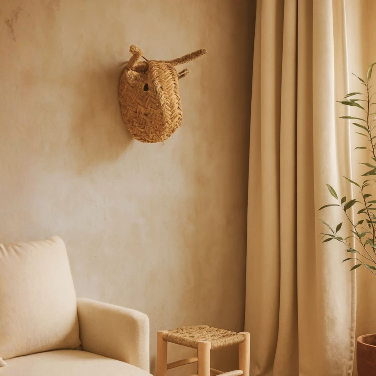 Decoração de parede com cabeça de touro em palha