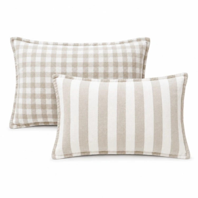 Copricuscino 100% cotone double-face a righe e percalle LOURMARIN
