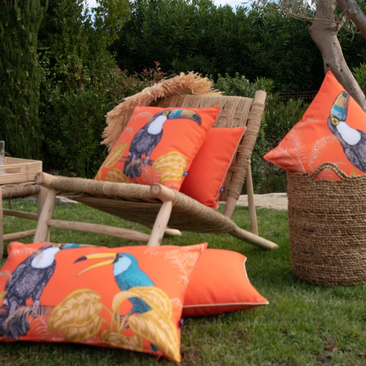 Coussin extérieur déperlant toucan