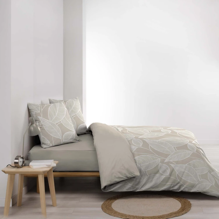 Juego de sábanas de 3 piezas de algodón con estampado de hojas + fundas de almohada