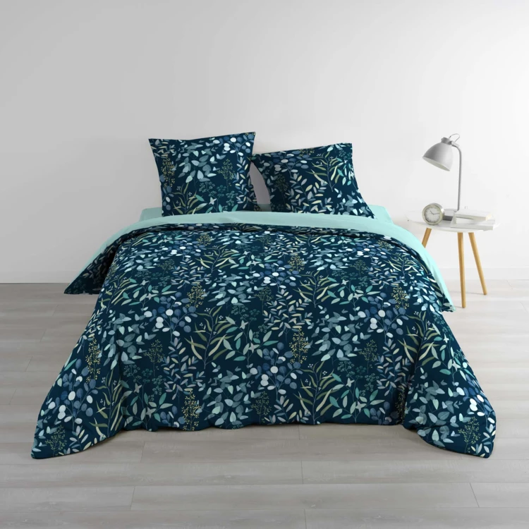 Parure de lit 3 pièces 100% coton à motif végétal housse + taies