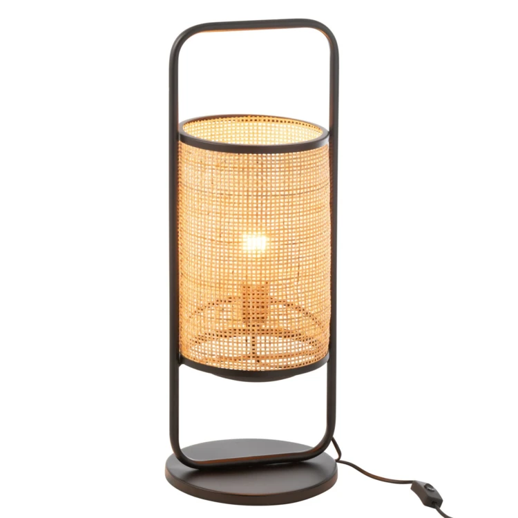 Stehlampe aus Metall und Rattan