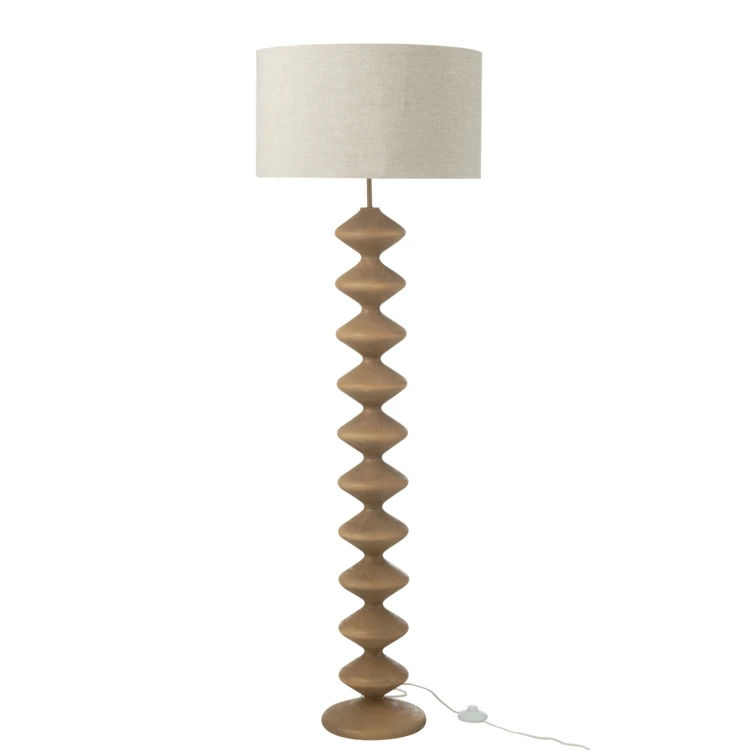 Stehlampe aus Pappelholz mit Stoffschirm