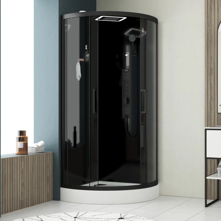 Cabine de douche hydromassante 1/4 de cercle  portes coulissantes et panneau de contrôle