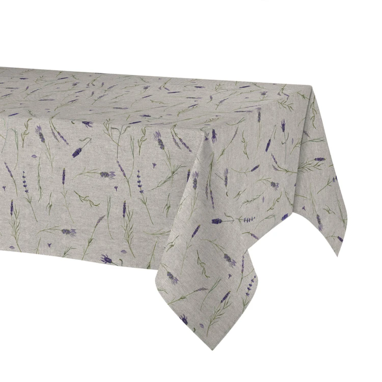 Mantel rectangular de algodón con revestimiento antimanchas y estampado de lavanda