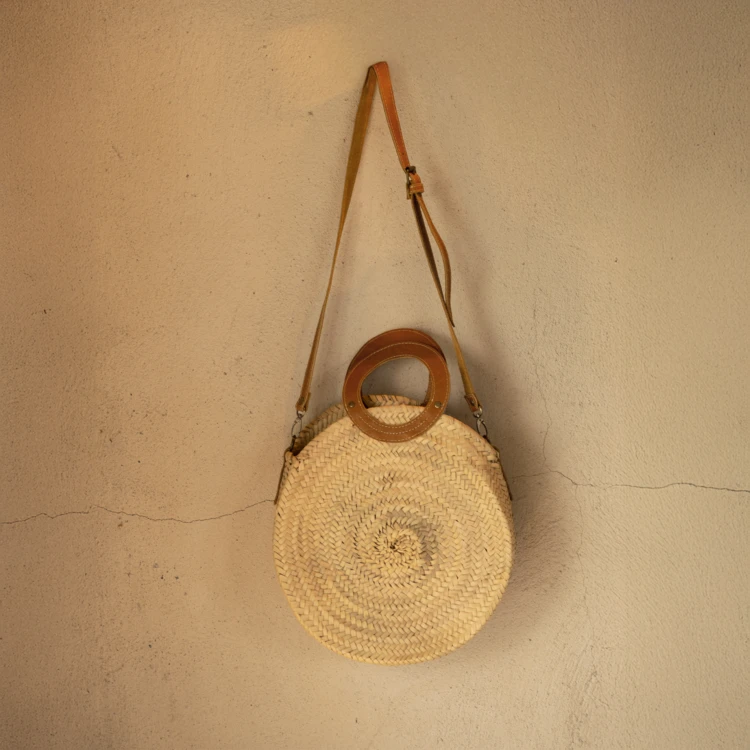 Panier rond anse cuir