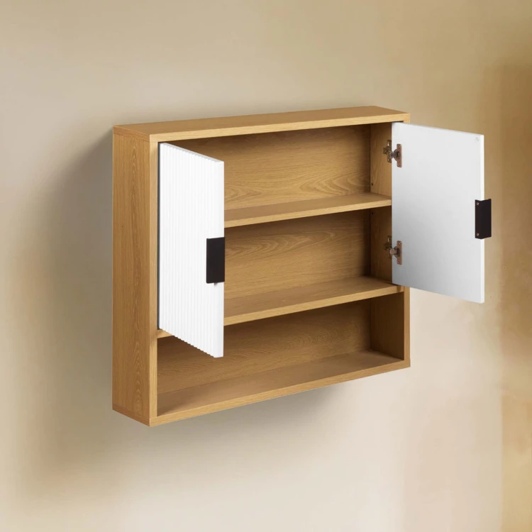 Mobile da bagno sospeso con ripiani scanalati