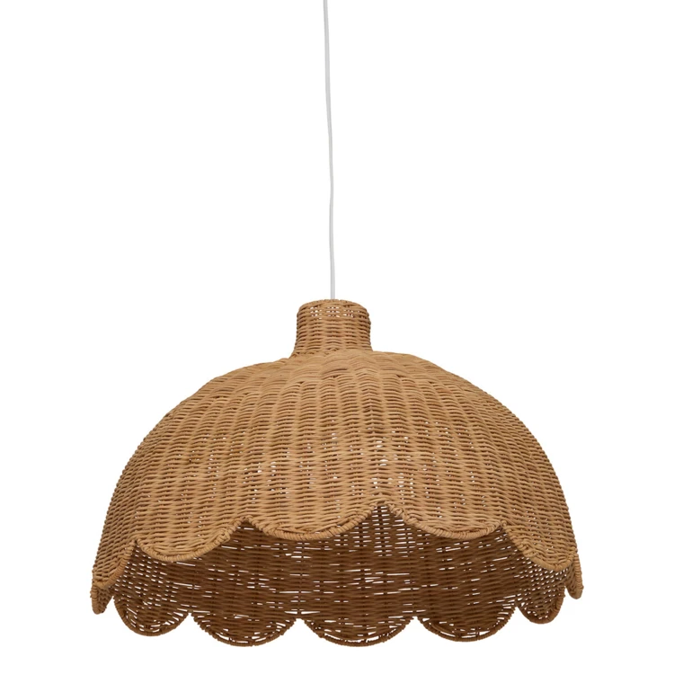 Hanglamp van gevlochten rotan met geschulpte rand