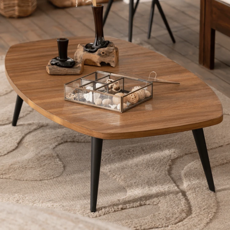 Mesa de centro retangular em teca natural recuperada