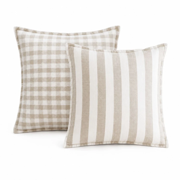 Copricuscino 100% cotone double-face a righe e percalle LOURMARIN